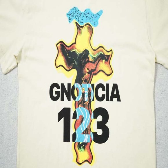 RIVINGTON ROI REBIS Yellow Alphabet Cross Print T-Shirt - Yellow Short Sleeve - Picture 10 of 15